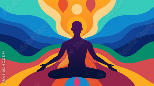 A persons silhouette seen against a multicolored background their body relaxed and supple after a deep tissue massage creating a vibrant and peaceful. photo