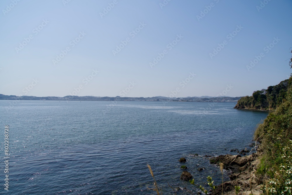 Sarushima and Yokosuka seascape on a clear day Sarushima and Yokosuka seascape on a clear day