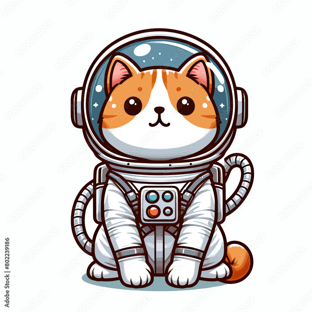 Naklejka premium Astronaut cat vector in white background 