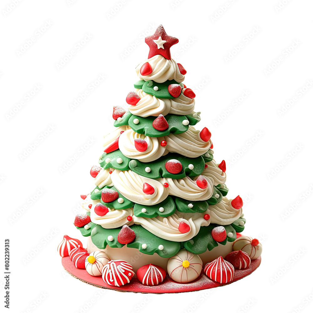 Christmas tree cake on white background,png