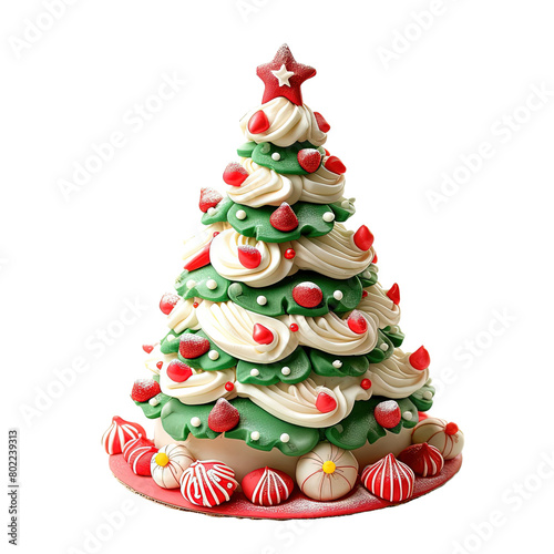 Christmas tree cake on white background,png