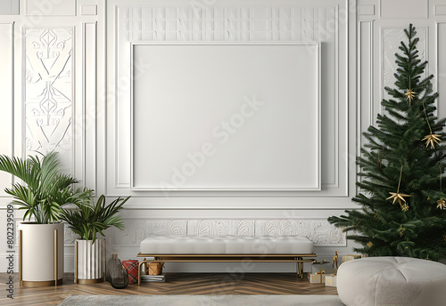 Living Room Interior with a Frame Poster Mockup Design 3D Render 3D Illustration with ISO