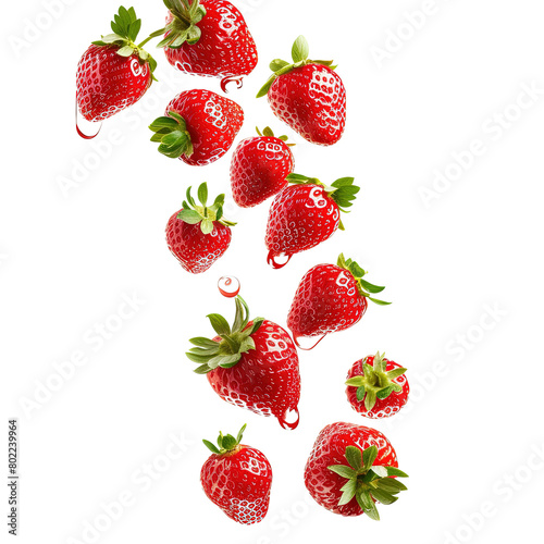 Falling strawberries on white background,png