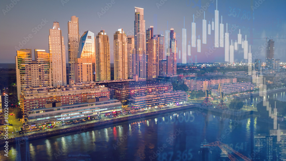 Fototapeta premium modern skyline smart city trend stock market investment 