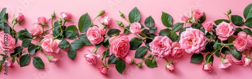 Happy Women s Day  Pink Rose Flower Frame on Pastel Background  Top View with Space - Concept of Beauty and Celebration