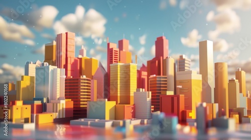 City skyline of  building  golden and red Material in 3d.