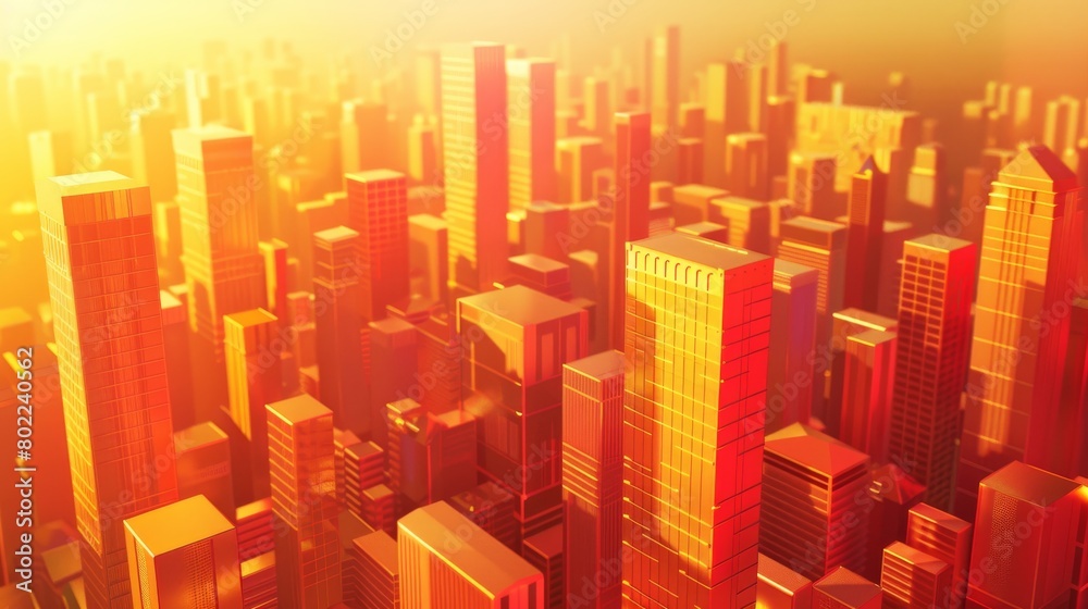 City skyline of building, golden and red Material in 3d. City skyline of building, golden and red Material in 3d.