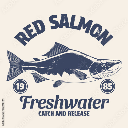 Vintage Shirt Design of Red Salmon Fish Illustration (ID: 802240724)