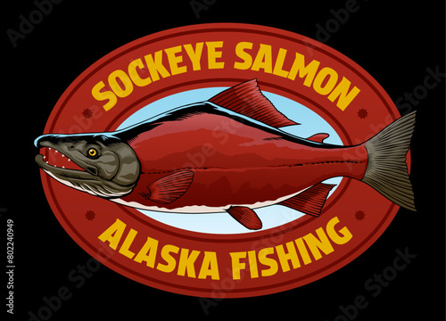 Vintage T-Shirt of Sockeye Salmon Fish Illustration (ID: 802240949)