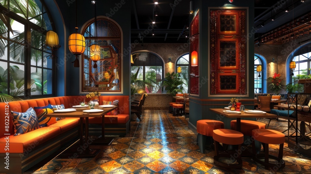 Vibrant D Rendered Restaurant Interior Promoting Modern Hospitality