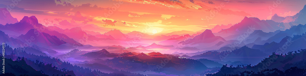 Delight in the vibrant hues of a sunrise gradient scene, where lively colors dance with deeper tones, offering a dynamic backdrop for creative expression and storytelling.