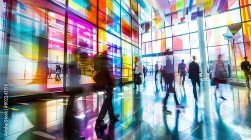 Wallpaper Mural Stained glass illusion of blurred business people walking at a modern trade fair office or conference, created with a mosaic window and dynamic motion blur
 Torontodigital.ca