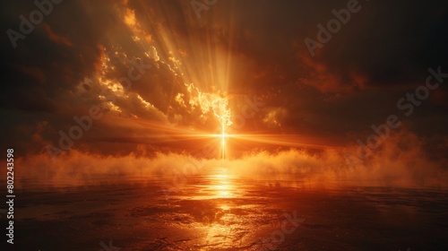 Heavenly Illumination: Cross-shaped Light Beams of God's Love and Grace Blessing the World with Divine Presence and Spiritual Truth