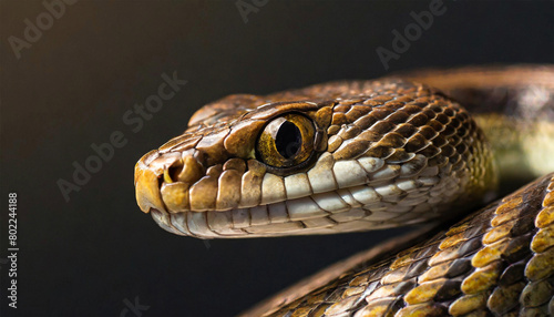 Head profile of a snake isolated on a black background. © Bill