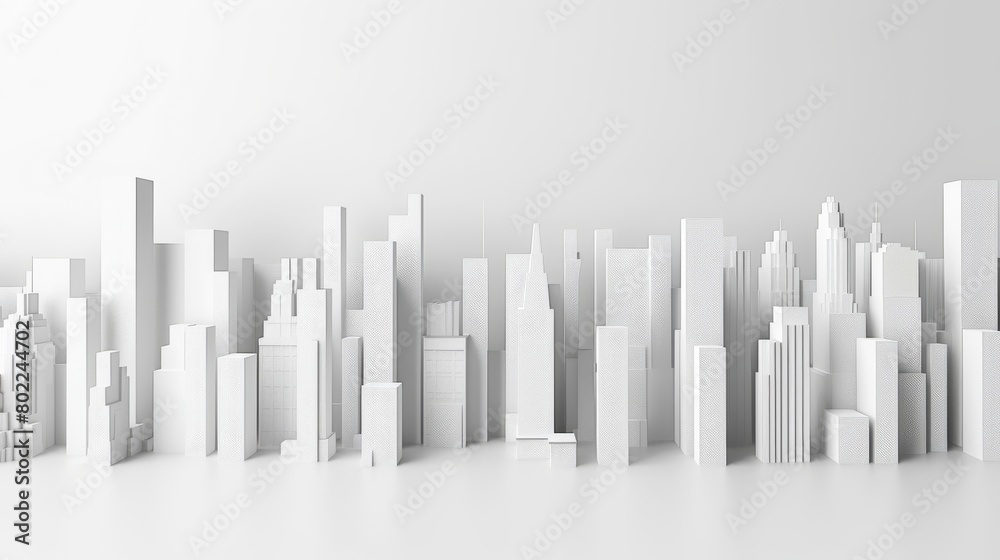Rectangles in white studio with different heights forming a skyline of a city or a rising graph Rectangles in white studio with different heights forming a skyline of a city or a rising graph
