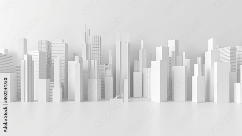 Rectangles in white studio with different heights forming a skyline of a city or a rising graph