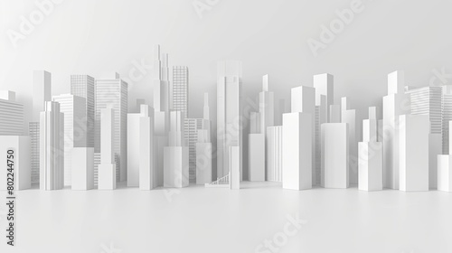 Rectangles in white studio with different heights forming a skyline of a city or a rising graph © imlane