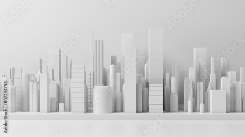 Rectangles in white studio with different heights forming a skyline of a city or a rising graph