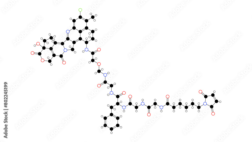 deruxtecan molecule, structural chemical formula, ball-and-stick model, isolated image topoisomerase i inhibitor deruxtecan molecule, structural chemical formula, ball-and-stick model, isolated image topoisomerase i inhibitor