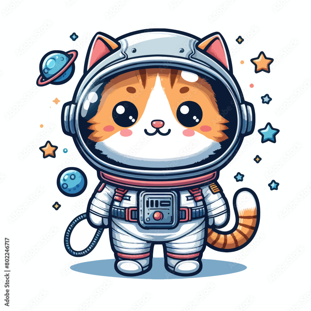 Fototapeta premium Astronaut cat vector in white background 