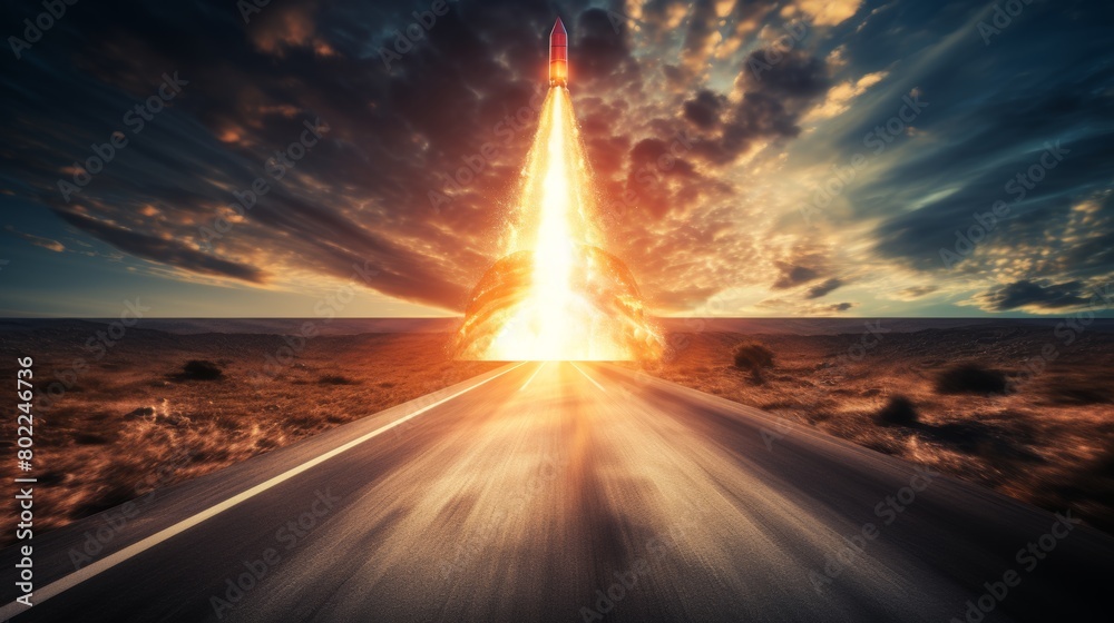 Entrepreneur launching rocket for business growth and success in startup concept
