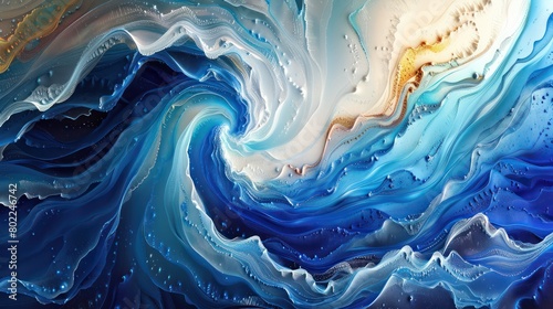 Abstract Painting of Blue and White Waves photo