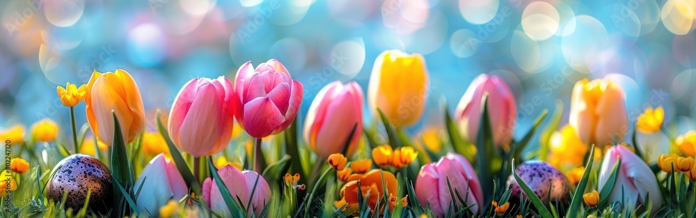 Easter Tulips and Daffodils Isolated on White Background Easter Tulips and Daffodils Isolated on White Background
