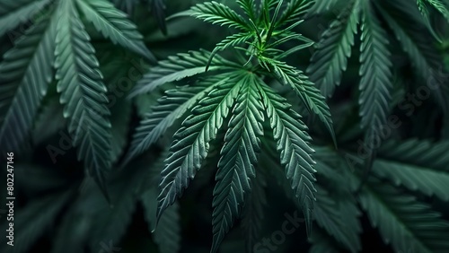 Close-up Image of Marijuana Leaves Representing the Cannabis Cultivation Industry and Medicinal Applications. Concept Marijuana Leaves, Cannabis Cultivation, Medicinal Use, Close-up Image