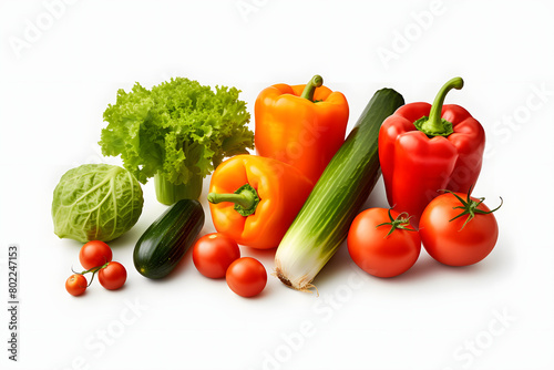 Set of fresh  raw vegetable assortments including sliced carrots  bell peppers  and cucumbers  on a transparent background. Generative AI 