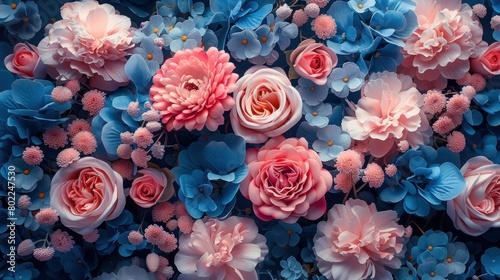 Generative AI creates aesthetic background with blue and pink roses