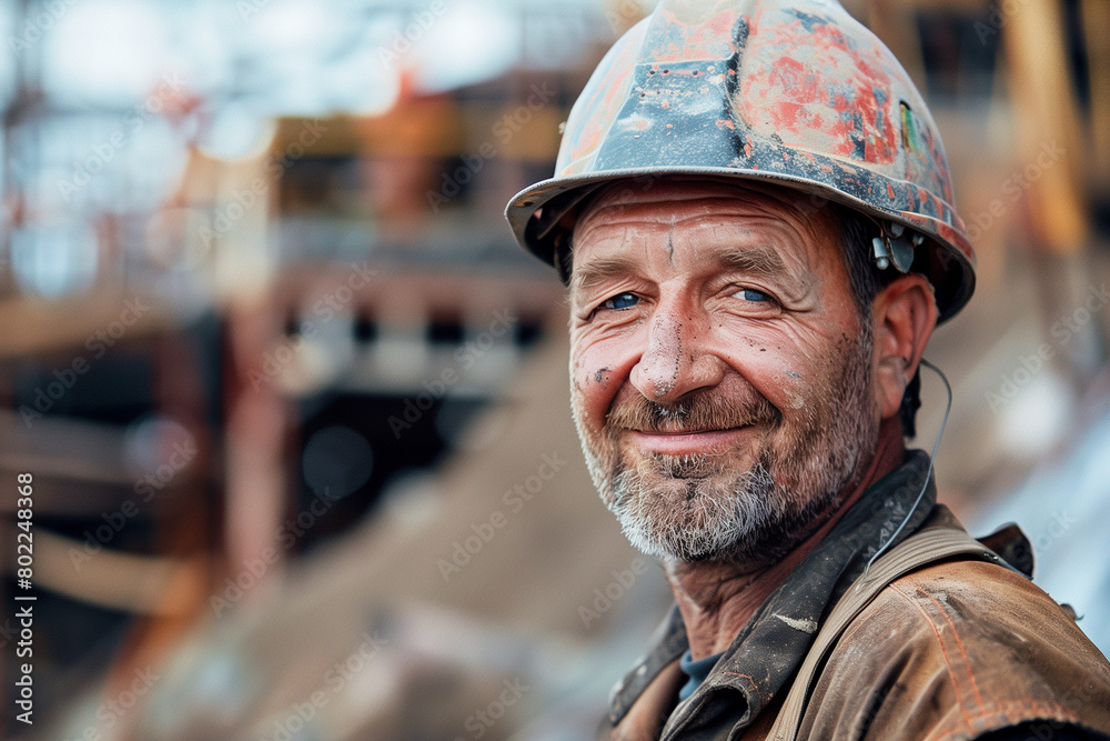 Miner wearing a hard hat, close-up Miner wearing a hard hat, close-up