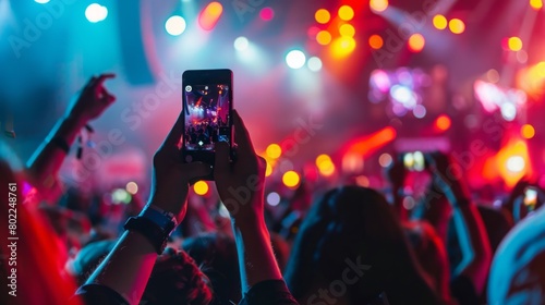 A person in a crowd at a concert capturing the moment on their cell phone.