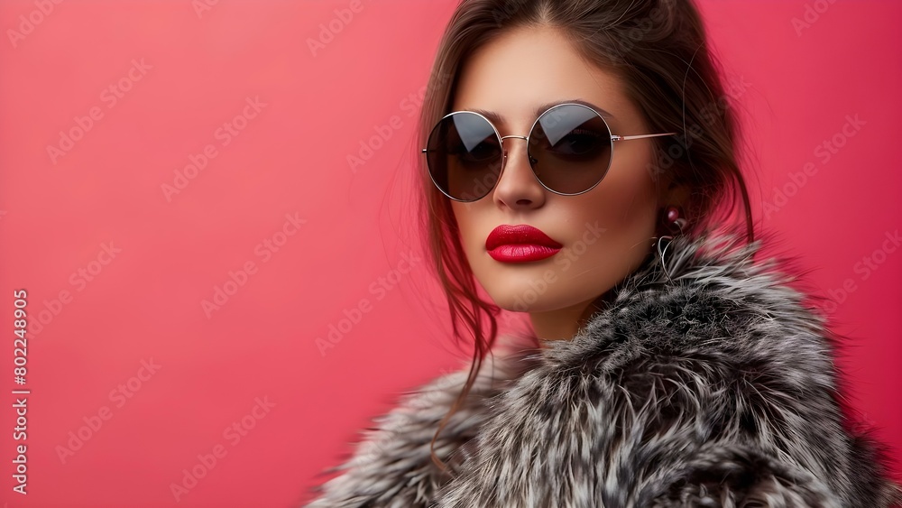 Exuding Modern Power: Confident Woman in Fashionable Fur Coat and Stylish Sunglasses. Concept Fashion Photography, Women's Fashion, Confidence, Power, Modern Style