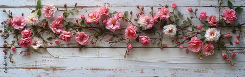Pink Blooms on Vintage Wood  Floral Composition for Women s Day  Mother s Day  or Valentine s Day