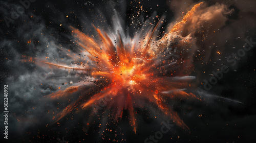 Dramatic cosmic explosion with fiery debris in dark space