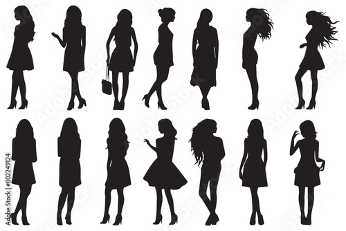 Girl Silhouette Set Vector Illustration