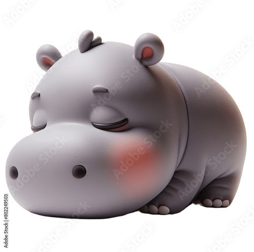 Hippo  hippopotamus  baby hippo  Isolated on transparent background   3D illustrations  sleeping hippo illustrations. 