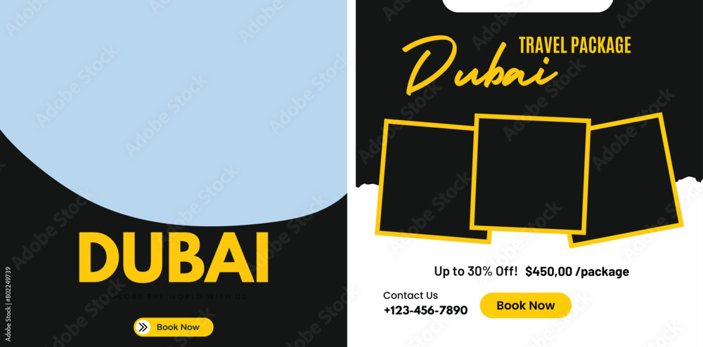 creative travel agency design suitable for baner,poster,social media post,flayer travel to dubai
