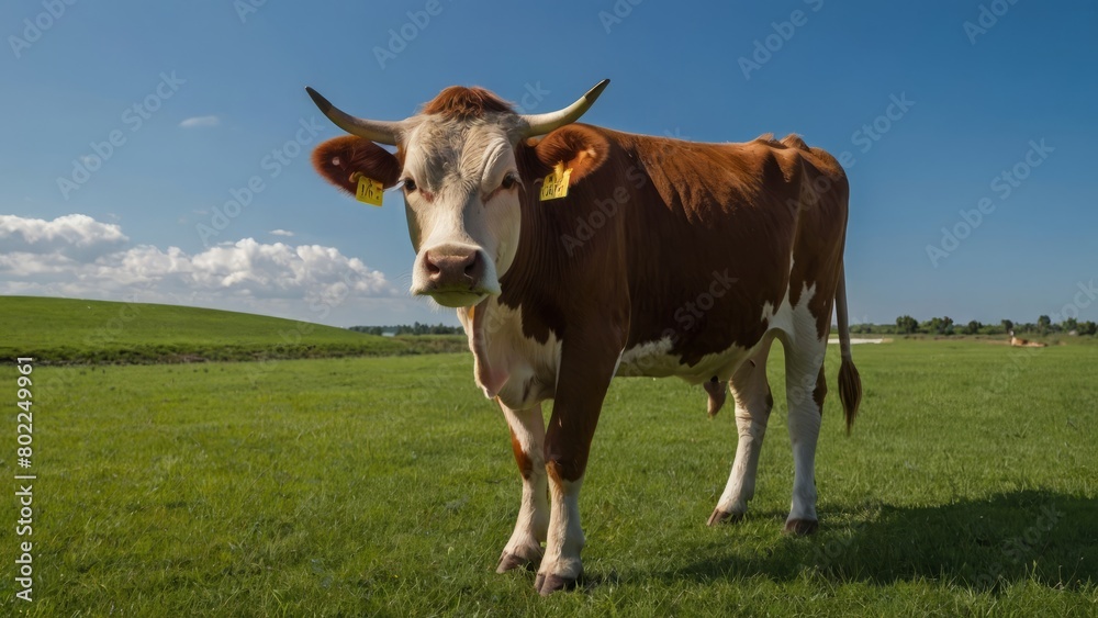 Cattle farming - cow ecological pasture on a meadow Cattle farming - cow ecological pasture on a meadow
