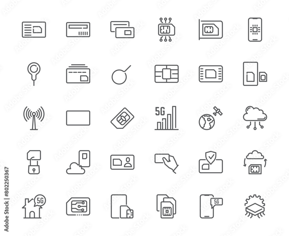 Sim card outline icon set