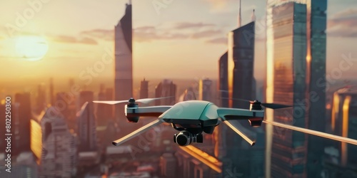 Futuristic drone quadcopter with digital camera photo