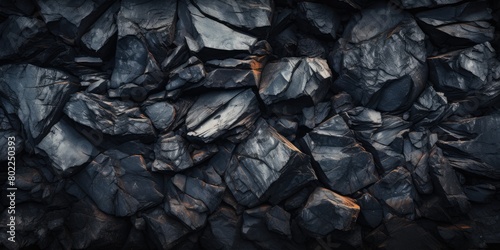 Pile of black natural coal, background photo of coal in outline