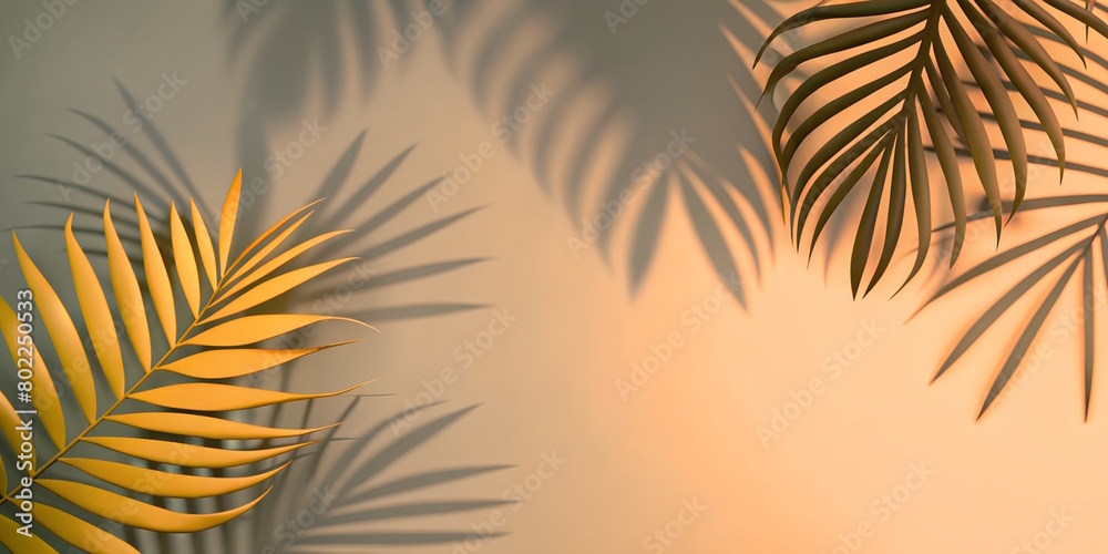 Naklejka premium palm leaves with shadows ,sunset background