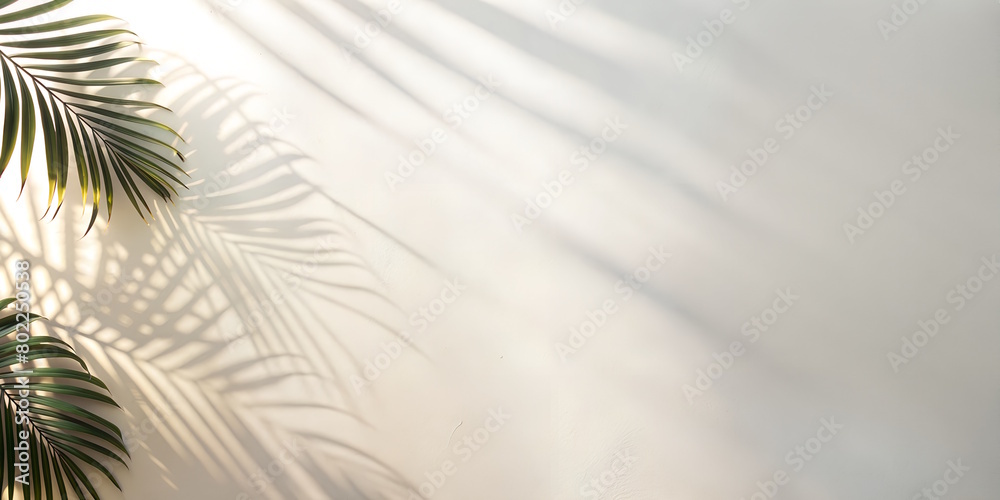 palm leaves with shadows, white background palm leaves with shadows, white background
