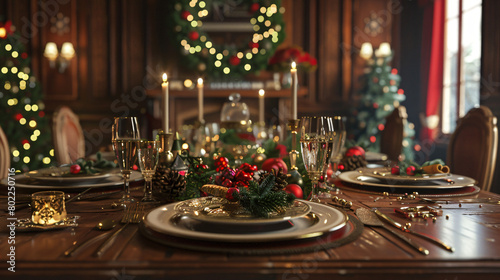 Dining table with setting for Christmas celebration  © Daniel