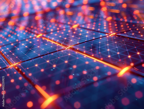 Closeup of a solar cell with a visible electric current, educational and scientific imagery photo