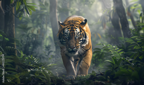 tiger running in the jungle