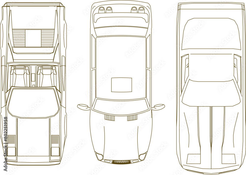 Detailed vector sketch illustration of a private car vehicle design seen from above Detailed vector sketch illustration of a private car vehicle design seen from above
