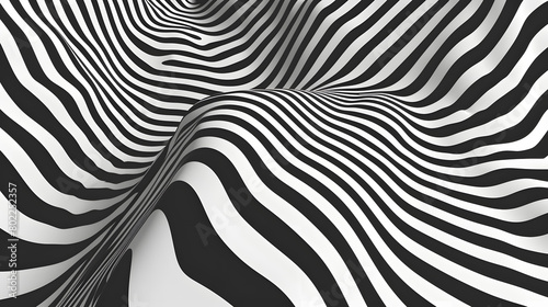 Monochrome wavy line background. Optical  Op Art  illusion of waves of black and white lines background. Generative AI.