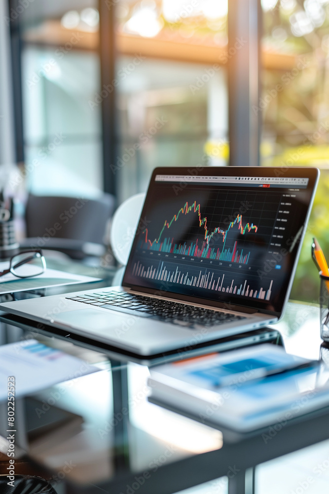 Laptop screen showing a forex chart Laptop screen showing a forex chart